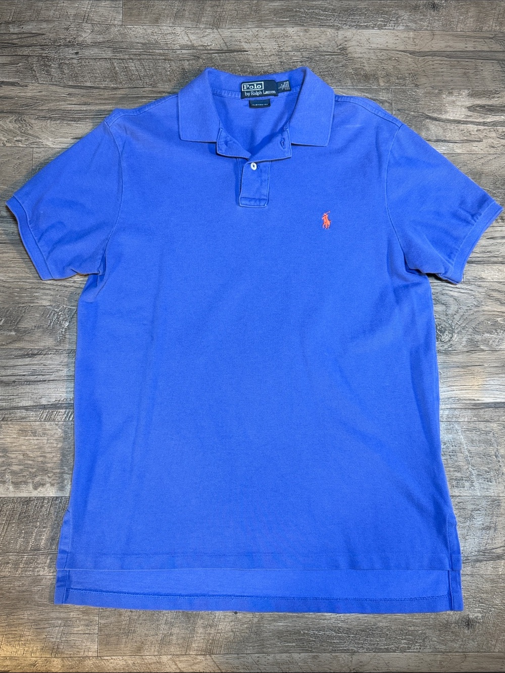 Polo by Ralph Lauren Men's Blue Short-Sleeve Polo with Orange Pony - Size L